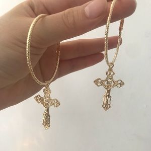 Golden hoop cross earrings 🖤☺️